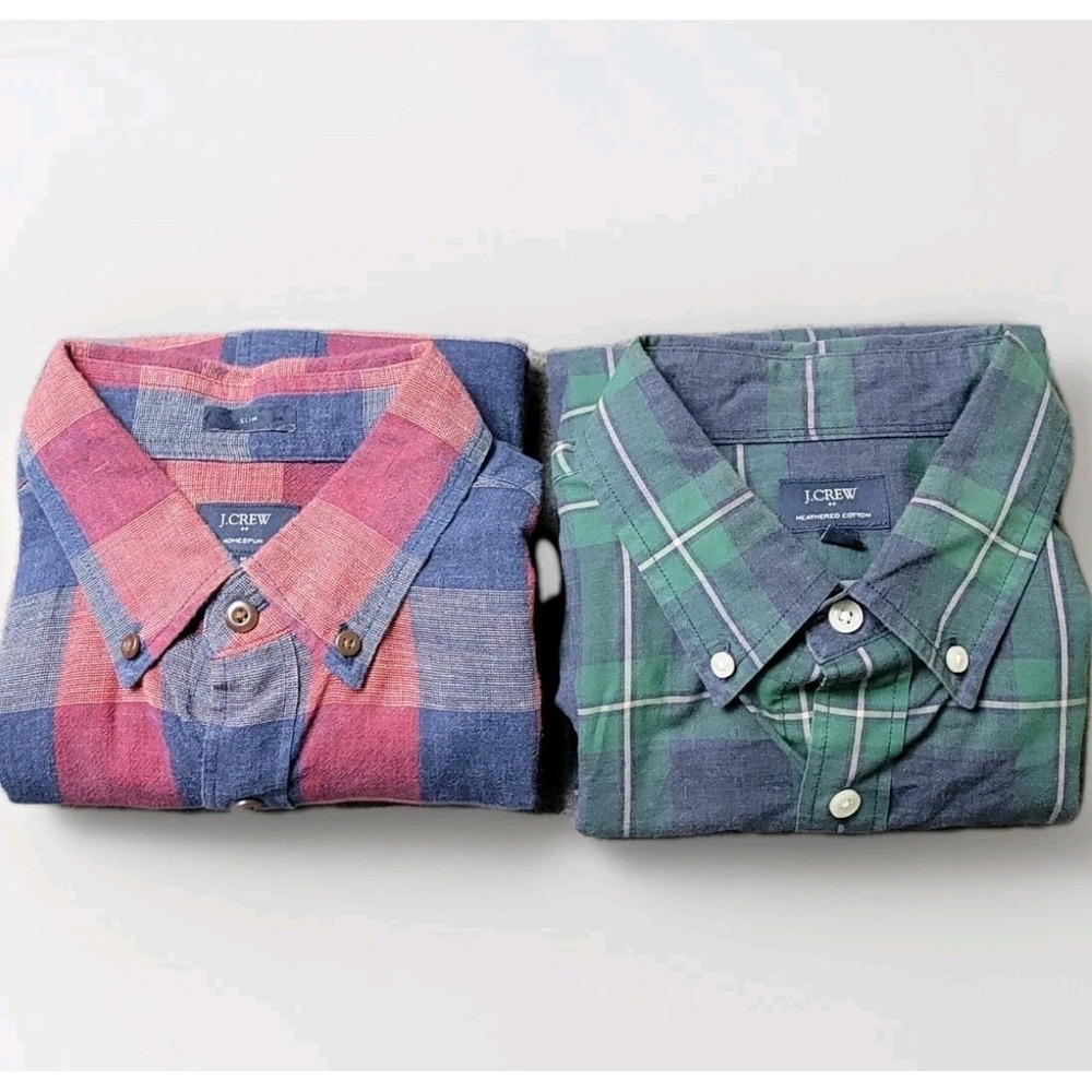 J.Crew Men's M Shirt Lot of 2 Plaid Heathered & Homespun Long Sleeve Casual